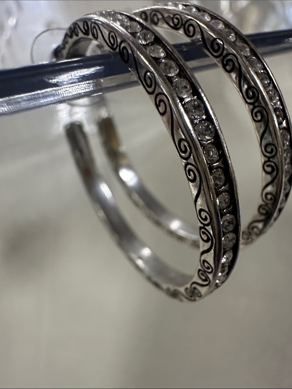 Brighton 2” Silver Crystal-Accented Hoop Earrings - Women Jewelry - Picture 4 of 4